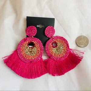 NWT Large Pink Orange Gold Tassel Fringe Earring